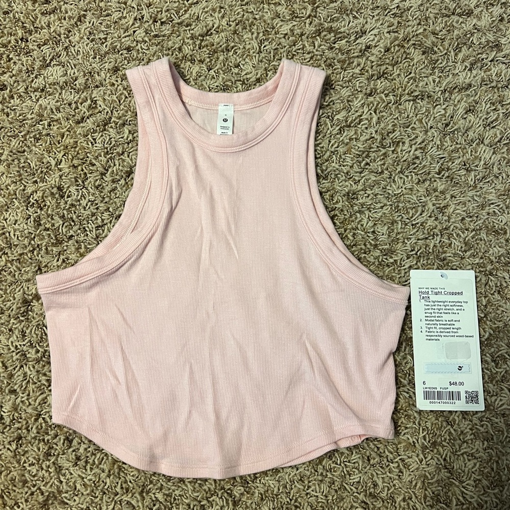 Light pink Lululemon Hold Tight Cropped Tank. Size 6
